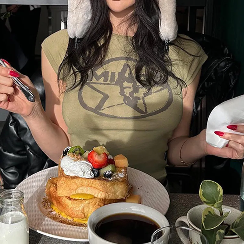 2024 Spring / Summer Women's Fashion Street Trend Hot Girl Star Printed Short-Sleeved Slim T-Shirt - Image 7