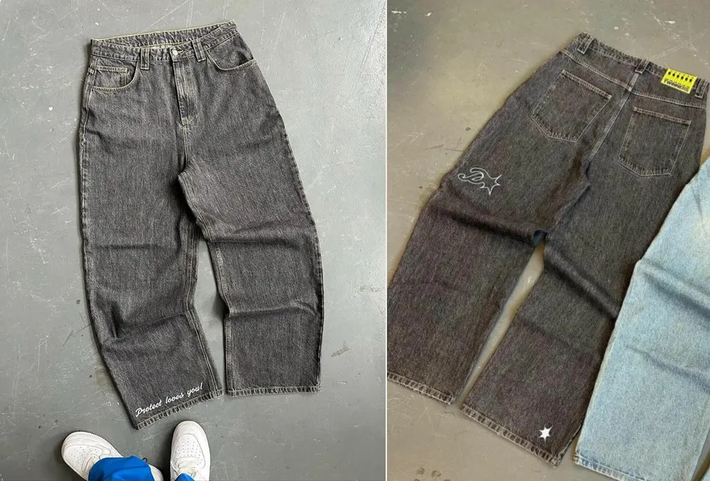 Znbbw Straight Jeans For Men Retro Hip-Hop Goth Street Clothing Harajuku Men's Casual Pants