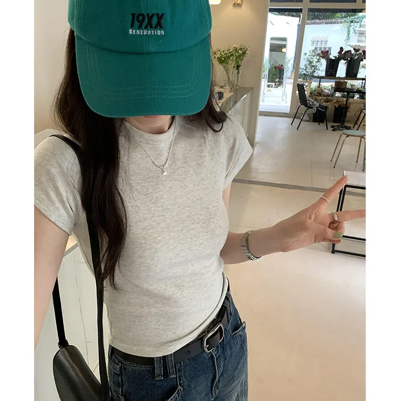 Basic T-Shirt With Shoulder, Round Neck And Short Sleeves, New Slim, High-Waisted, Short-Color Blouse For Women In Spring And Summer - Image 4