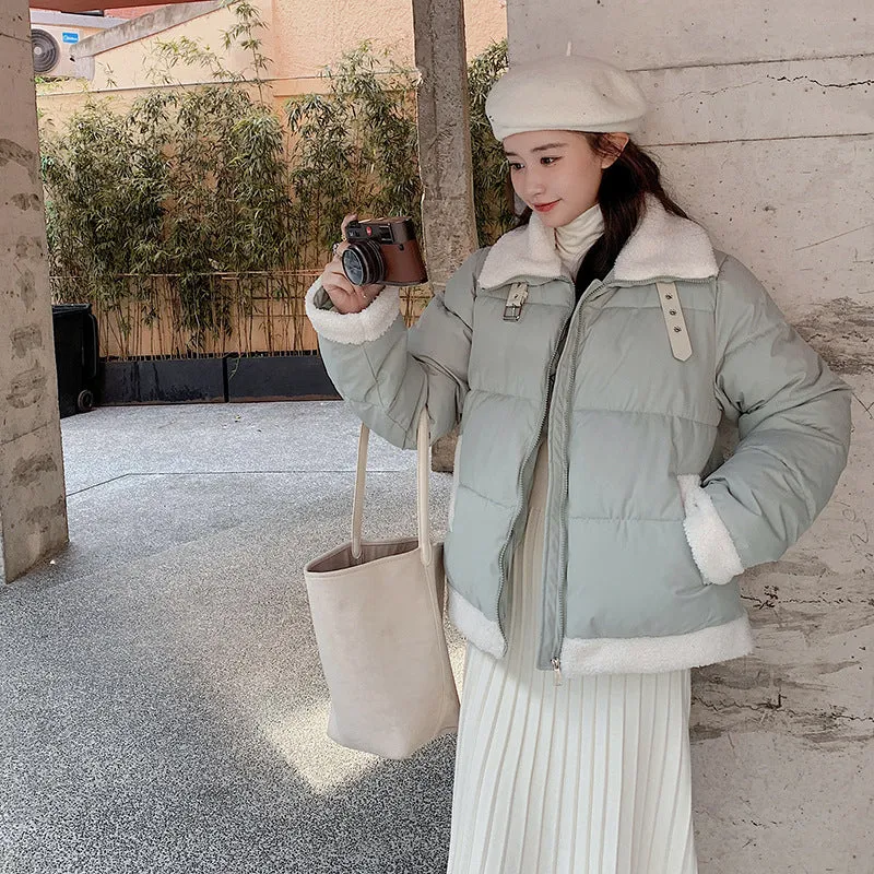 Lamb Wool Cotton Coat Female Winter Gentle Wind Milk Shout Shout Add Thick Warm Collar Bread Clothes Down Cotton Coat - Image 3