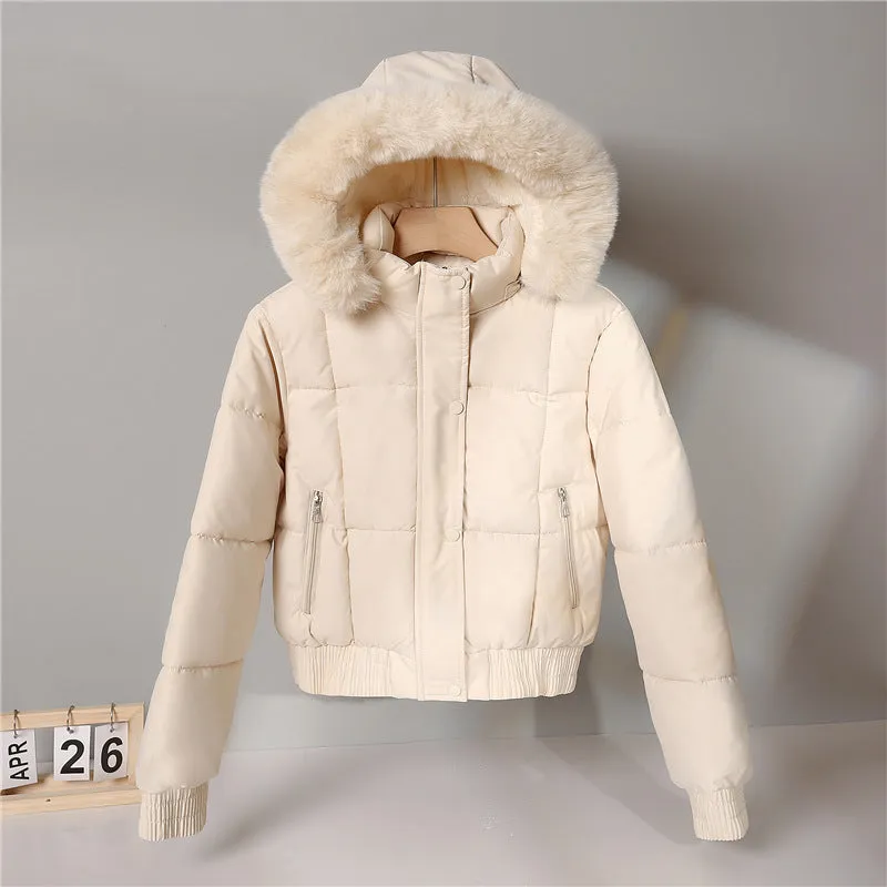 Clothes Female 2024 New Winter Add Velvet Add Thick Fashion Cotton-Padded Jacket Small Hooded Short Long-Sleeved Cotton Coat Coat - Image 2