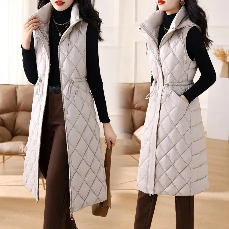 Long Down Cotton Vest Female 2024 New Winter Slim Foreign Style Over The Knee Vest Horse Clip Plus Thick Coat - Image 2