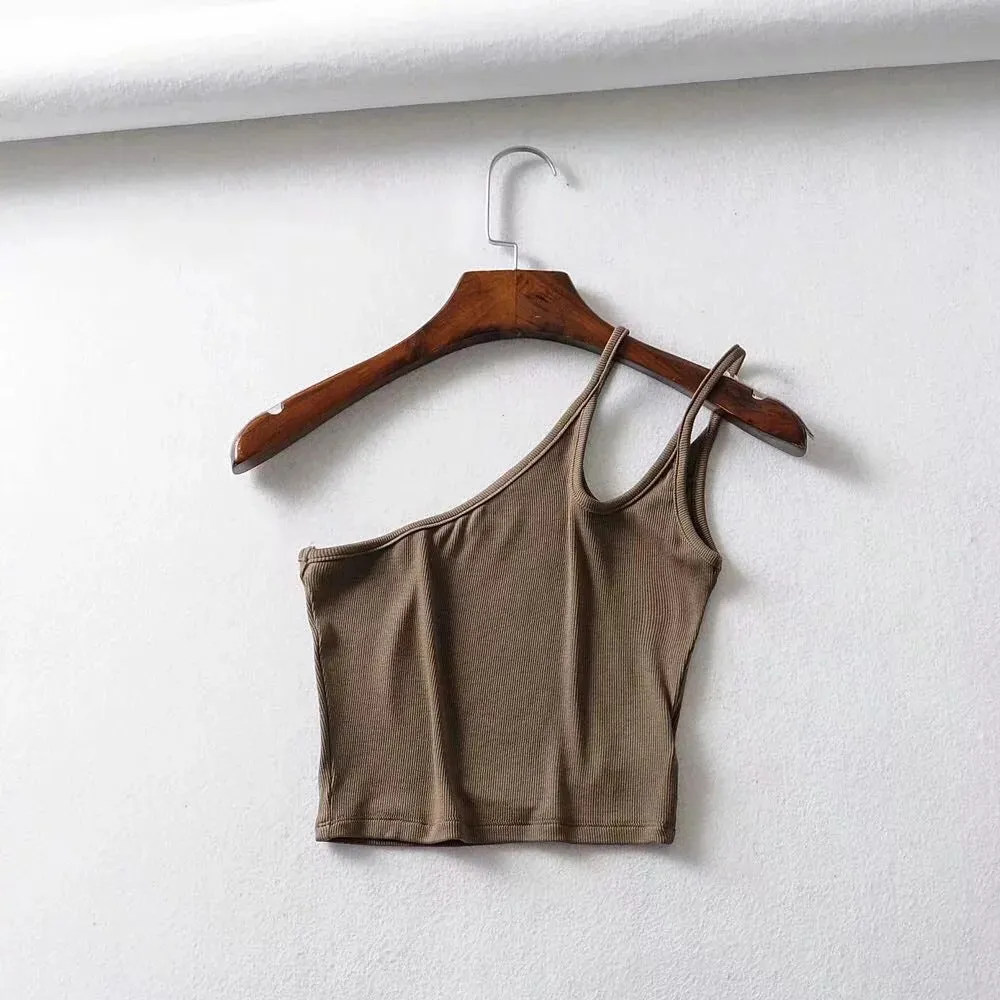 Znbbw New Irregular Oblique Collar One-Shoulder Double Halter Top E Slim Lady Sling Vest