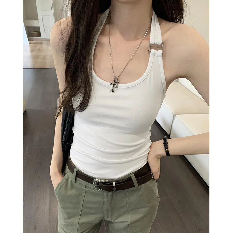 The Design Feels That The Spicy Girl Hangs Her Neck In Pure Color And Wears A Vest Outside Her Back. 2024 New Style Shows Thin And Short Style With Bottom Sling Inside. - Image 6