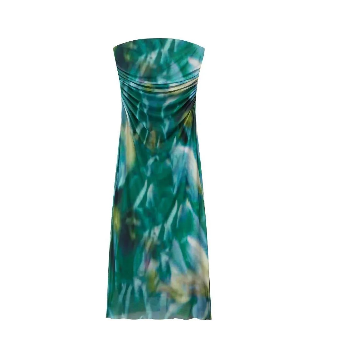 Znbbw Autumn And Winter Women's Wear New Printed Silk Mesh Breast Dress 840587 - Image 4