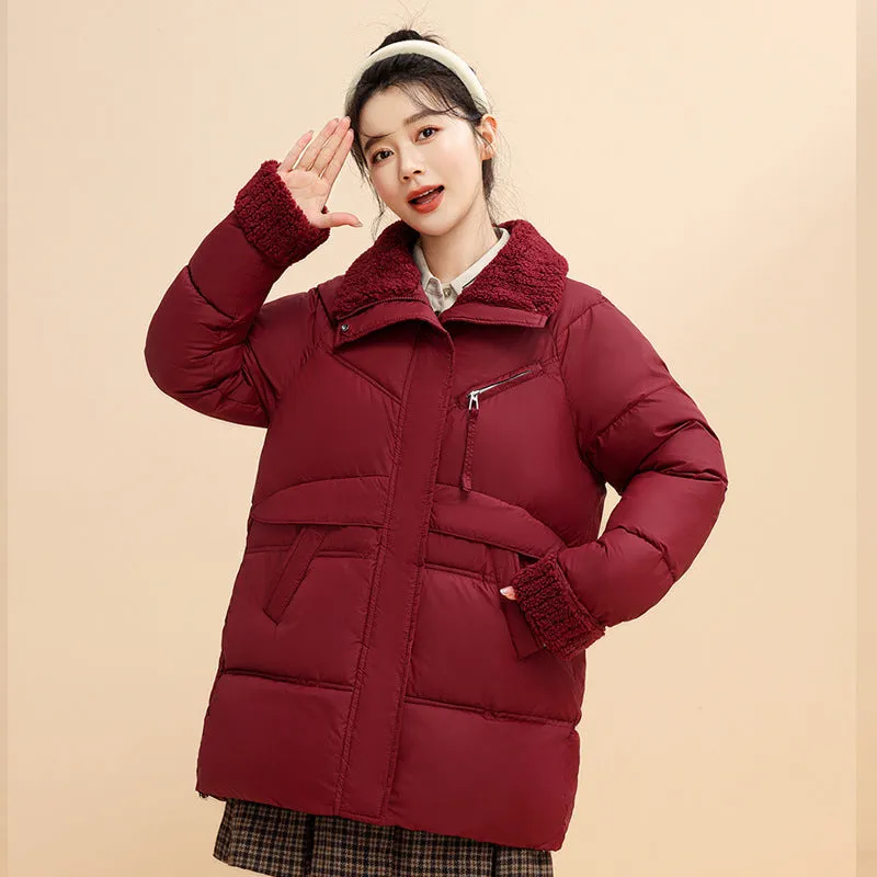 Down Cotton Jacket Female Winter 2024 New Loose Lamb Wool Collar Cotton-Padded Jacket And Thick Coat - Image 5