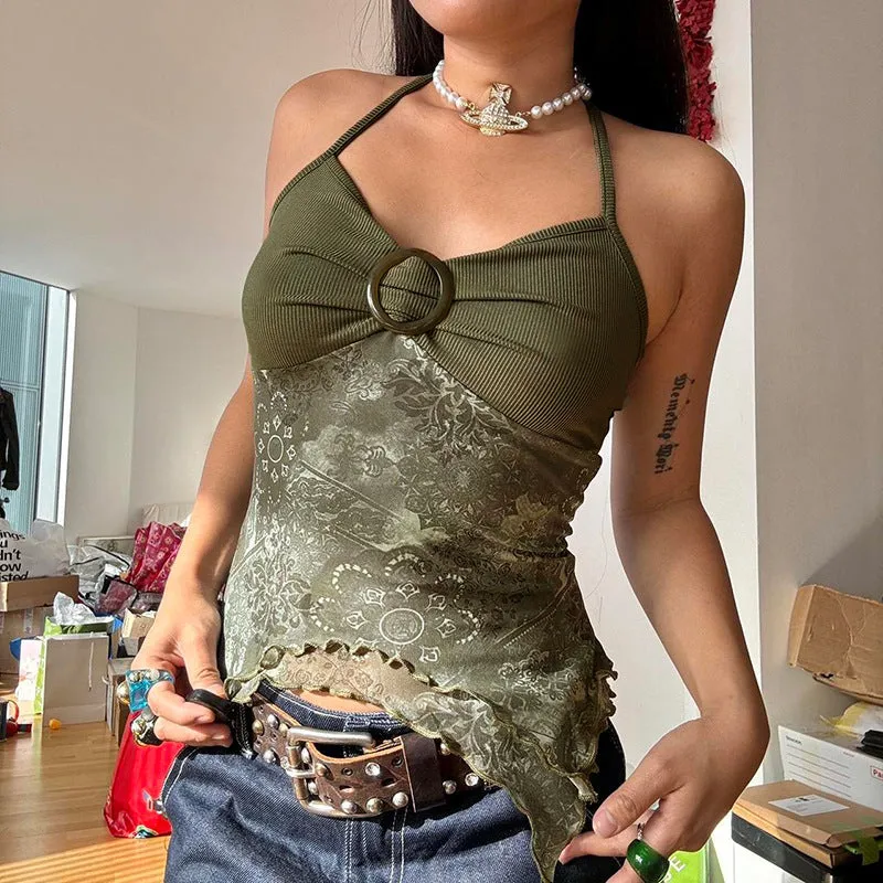 Sen Retro Ethnic Customs Metal Buckle Fold Neck Exposed Back Green Self-Cultivation Leisure Vest New Style Woman - Image 5