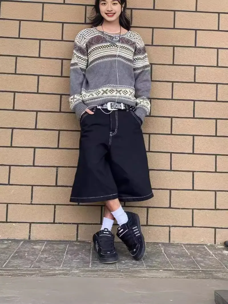 Znbbw Y2K Vintage Denim Shorts Men's Harajuku Punk High-Waisted Denim Shorts - Image 11