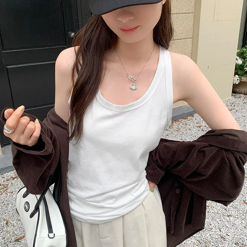 Korean Version Of Solid Color Sling Vest Women's Summer New Design Sense Slim Thin Style Outside Wear Bottom Short Jacket - Image 2