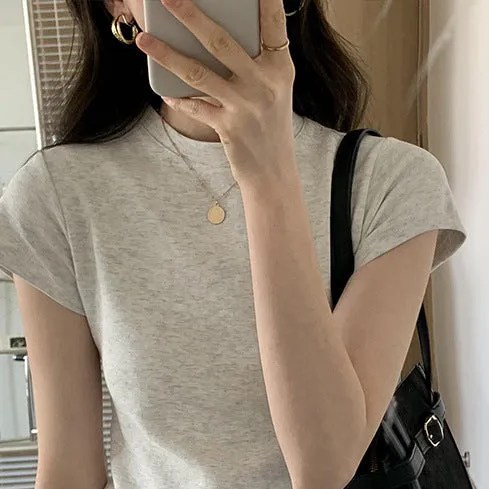 Korean Splicing Design Feel Bottom Shirt Spring And Autumn New Loose High Waist Thin Short-Sleeved T-Shirt Blouse - Image 4