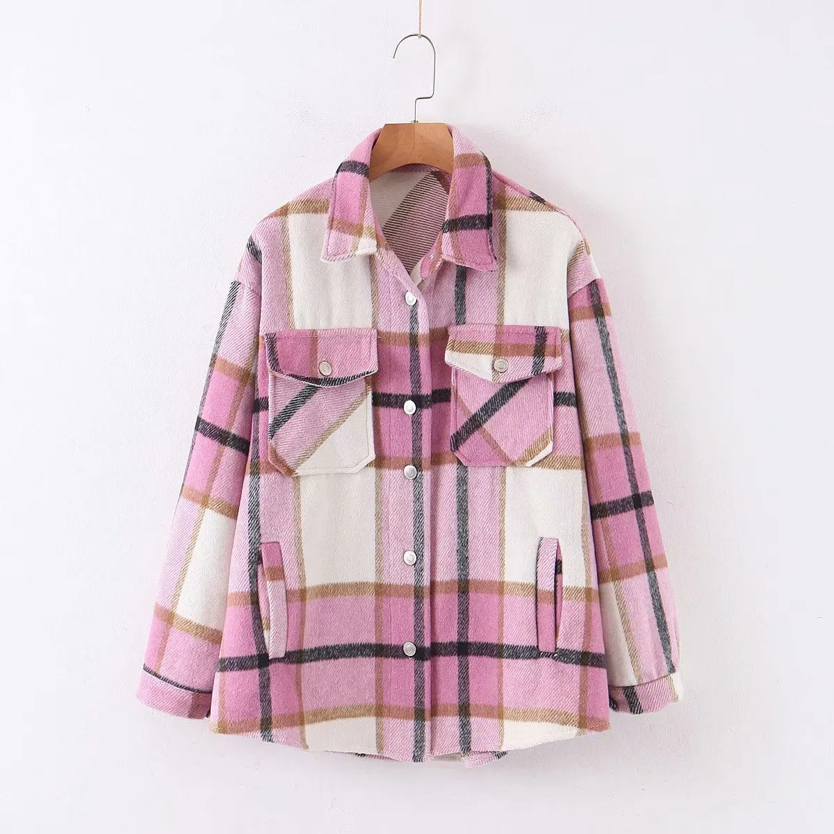 Znbbw Autumn Women's Wear Urban Leisure Woolen Plaid Shirt Jacket - Image 16