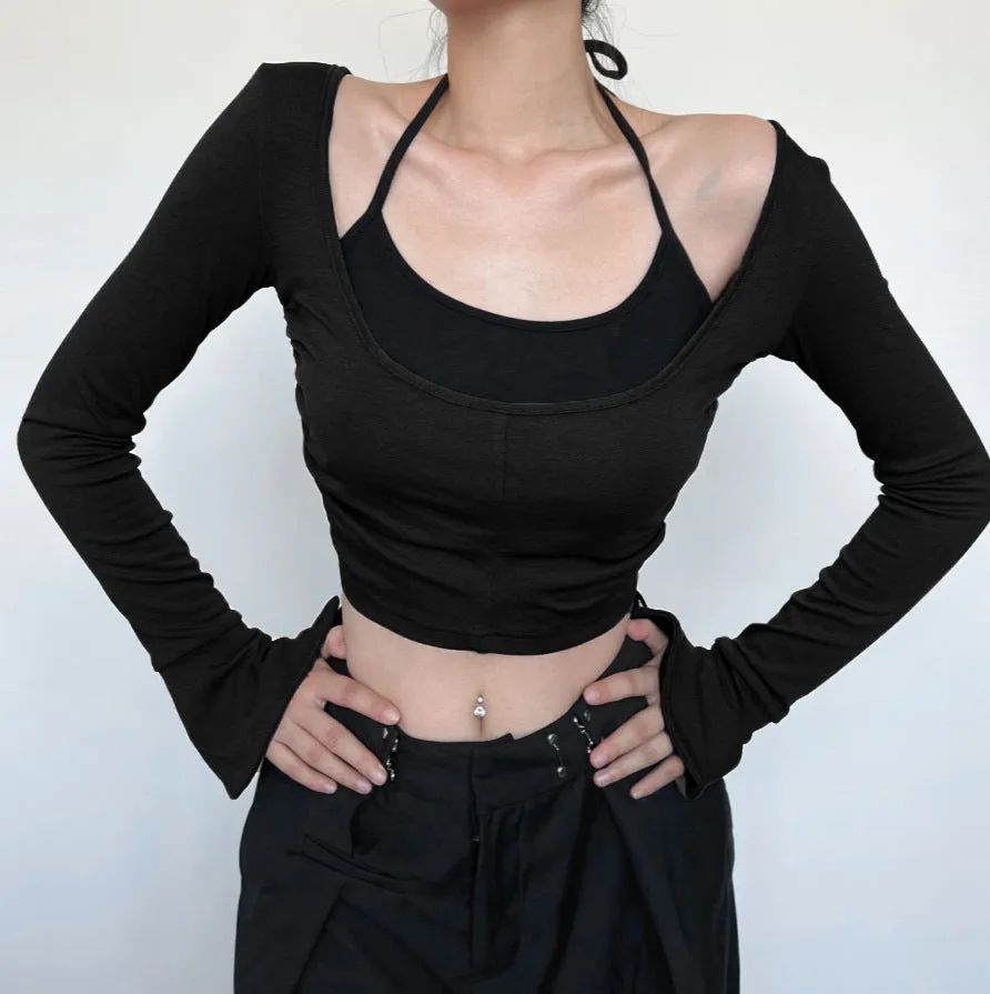 Fashionable Split Horn Sleeve Pull-Rope Blouse Two-Piece Set Of New Spicy Girls In Spring And Summer 2024 Slim And Slim Suit - Image 4