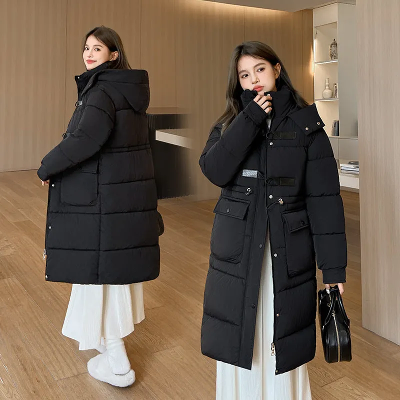 Coat Coat Female New Winter Hooded Down Cotton Long Over The Knee Thick Waist Show Thin Cotton-Padded Jacket - Image 2