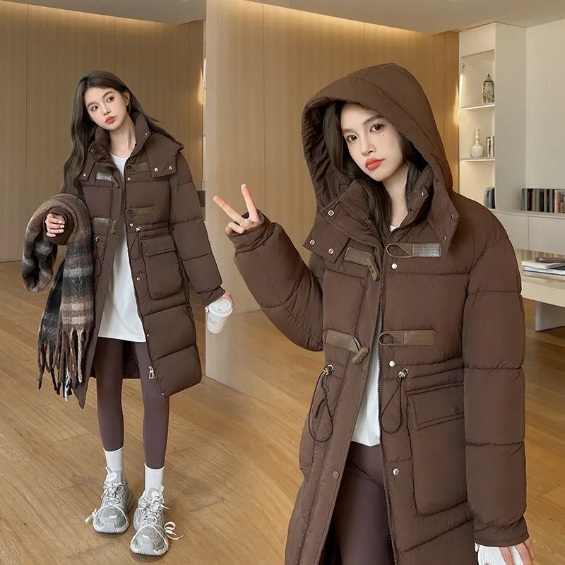 Coat Coat Female New Winter Hooded Down Cotton Long Over The Knee Thick Waist Show Thin Cotton-Padded Jacket - Image 3