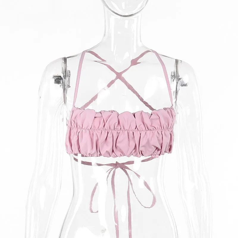 Znbbw Autumn New Sexy Hot Girl Vest Street Trend Slim Chest Pleated Halter Top