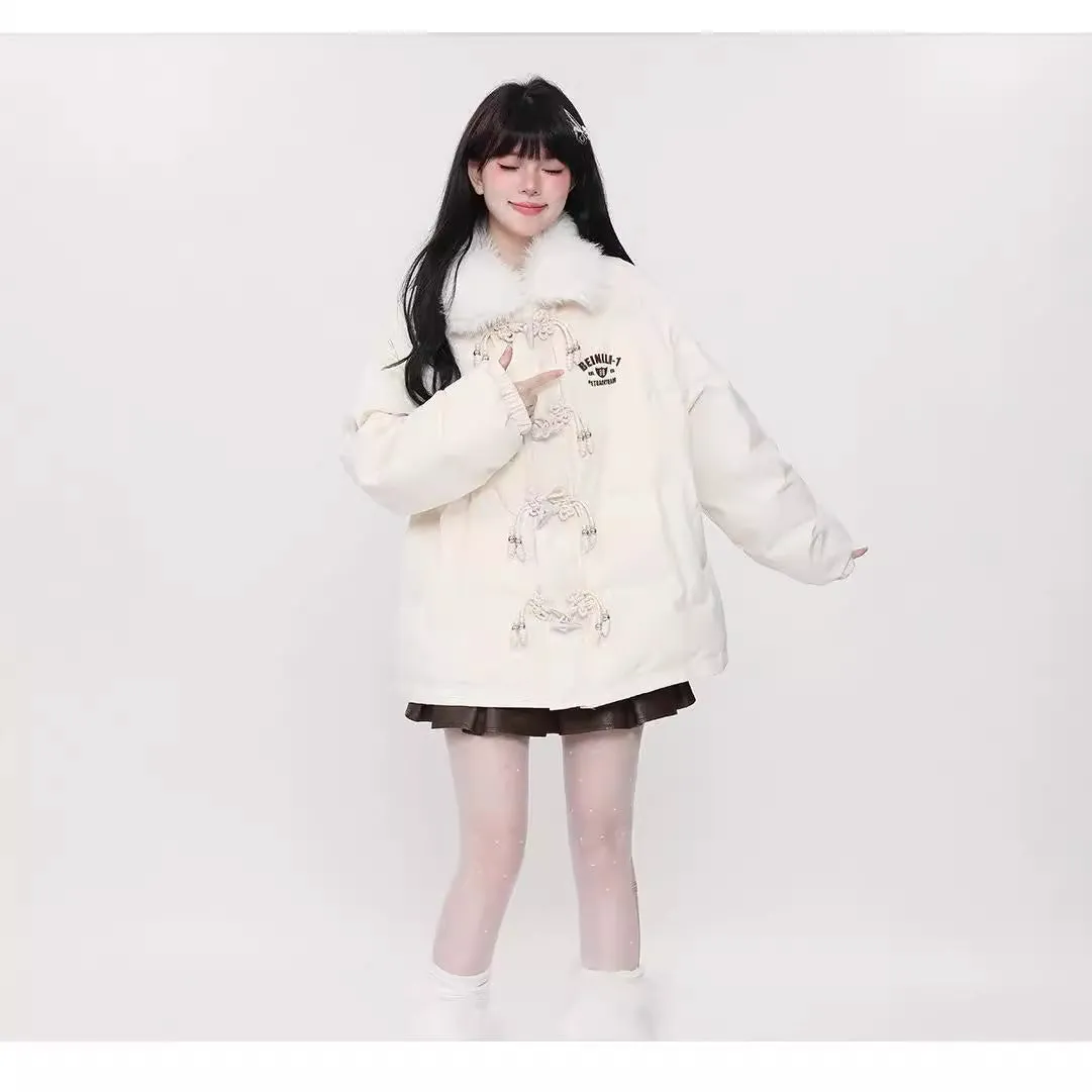 Sense Ox Horn Buckle And Thick Cotton Coat Female Winter Korean College Wind Casual Couples Warm Cotton-Padded Jacket Cotton-Padded Jacket - Image 2