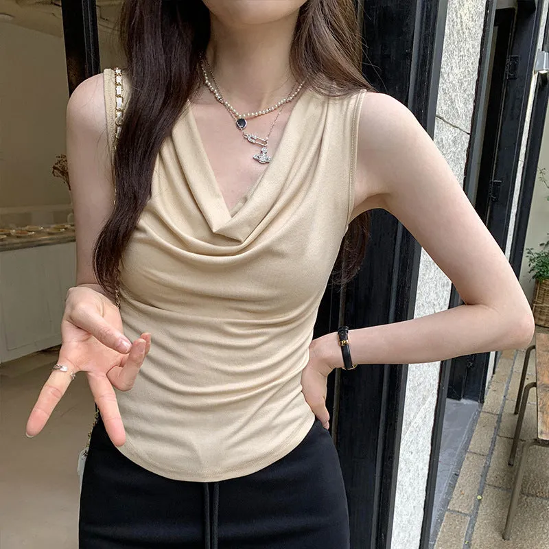 French Temperament Design Shoulder Swing Collar Vest Summer 2024 New Style Slim And Thin Sleeveless Blouse - Image 6
