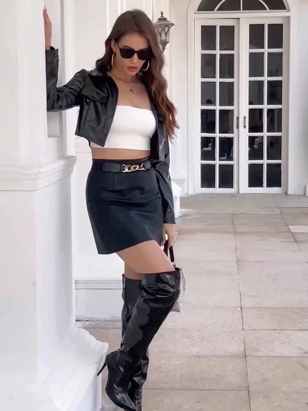 Znbbw Women's Wear 2024 Winter Fashion Style Merrade Style Individual Lapel Button Navel PU Cardigan Coat - Image 7