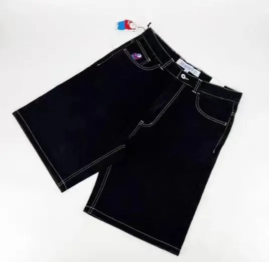 Znbbw Skull Embroidery Retro Loose Beach Summer Street Fashion Y2K Denim Shorts Harajuku