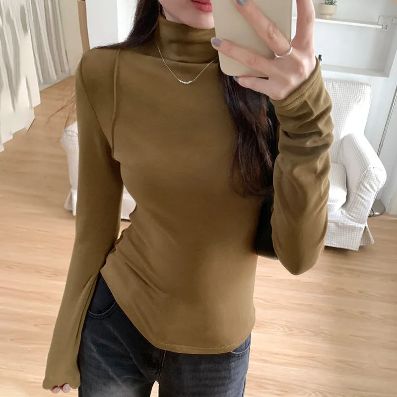 White High-Collar Slim Long-Sleeved T-Shirt Female Chunqiu New Style Slim Undershirt With Chic Temperament - Image 7