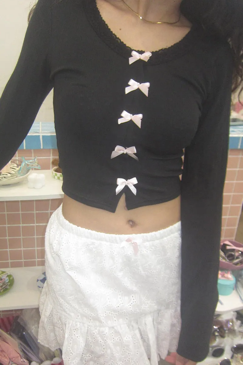 Color Bow Fashion Girl's Long-Sleeved Blouse 2024 New Lace Collar Hot Girl Fashion Navel T-Shirt - Image 3