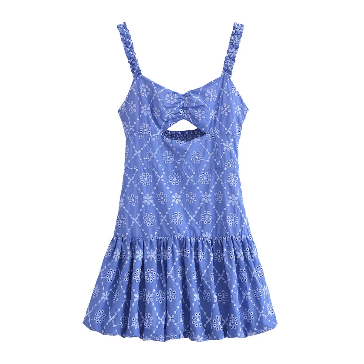 Znbbw Summer Style Hollowed-Out Embroidery Suspender Dress 3311665