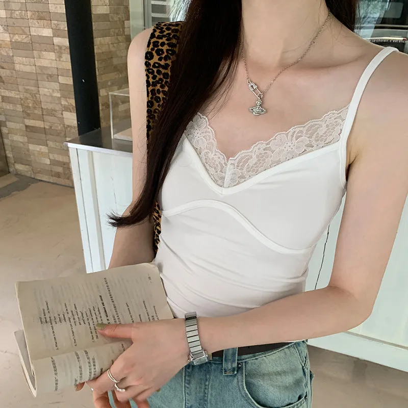 Sexy Spice Girls White Lace Ribbon Vest Women's Spring And Summer New Style Design Slimming With Short-Style Tops - Image 7
