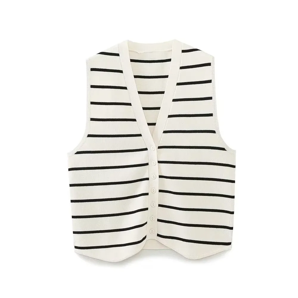 Znbbw Women's Street Fashion Urban Leisure Knitted Striped Vest Vest Sweater 3519032 - Image 2