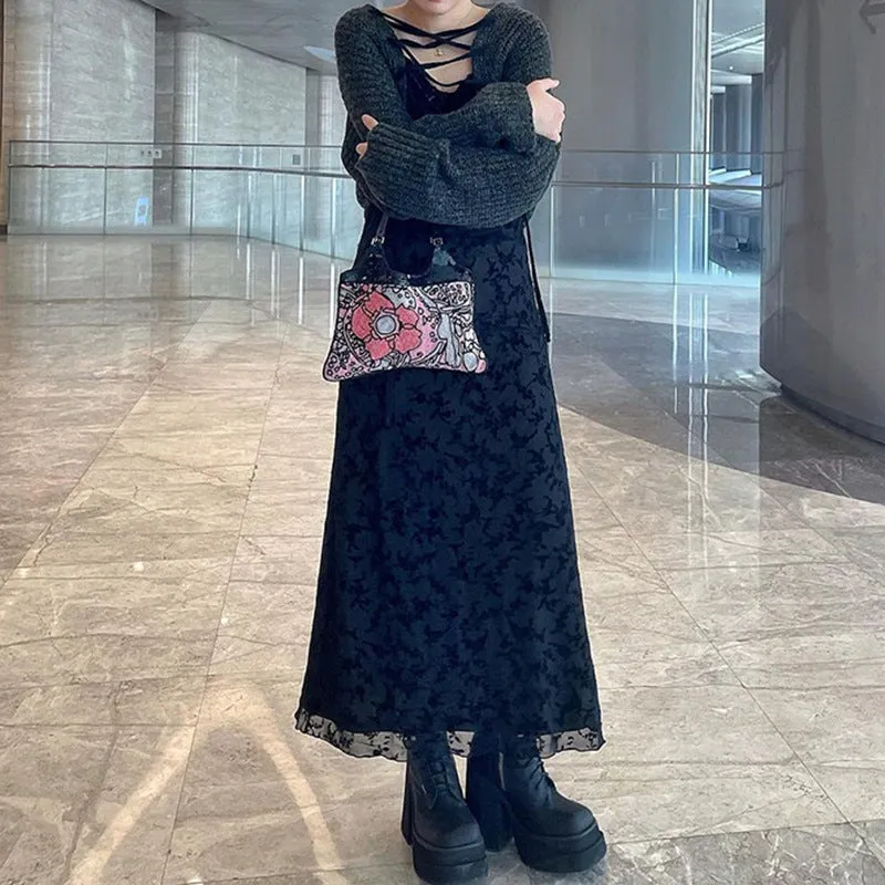 2024 New Elegant Literature And Art French Lazy Retro Style Thin Lace Printed Sling Dress In Summer - Image 3