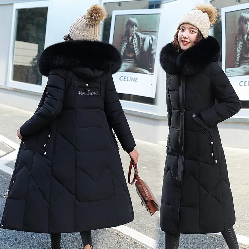 New Down Cotton-Padded Clothes Casual Cotton-Padded Clothes Female Winter Over The Knee Long Korean Version Slim Big Wool Collar And Thick Cotton-Padded Jacket - Image 2
