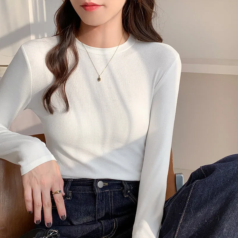 Znbbw Women Wear A Long-Sleeved White T-Shirt With A Half-High Collar To Show A Thin Blouse In Autumn And Winter - Image 9