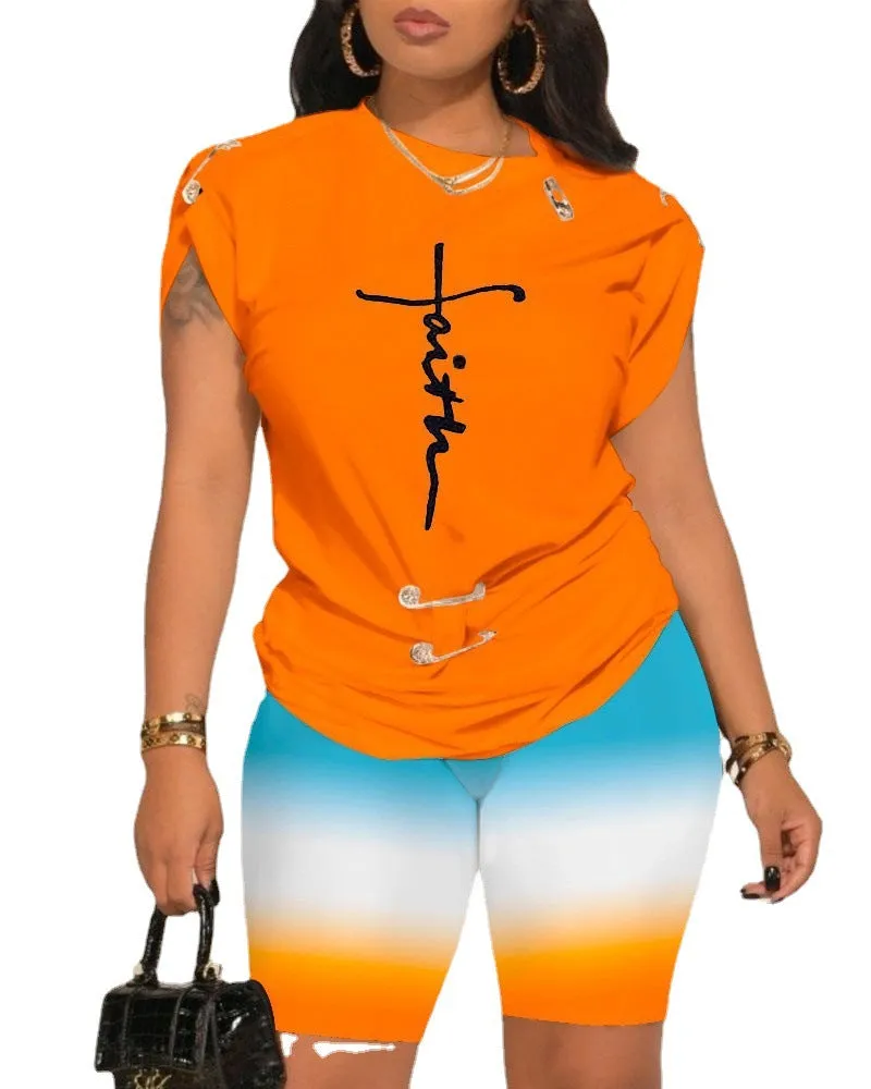 Znbbw Women's Wear 2024 Summer New Fashion Leisure Pin Printing Set - Image 9