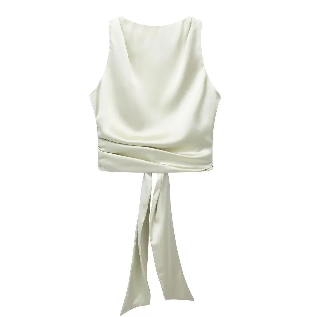 Znbbw New Women's Street Fashion Back Silk Satin Blouse