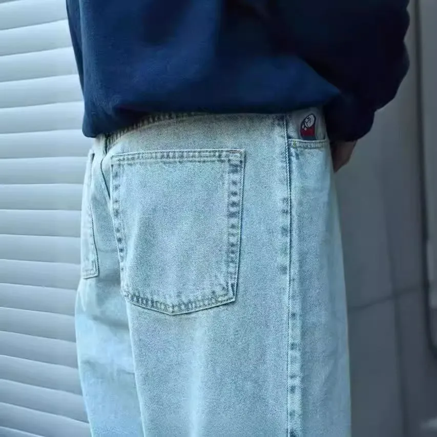 Znbbw Year's Popular Style Y2K Street Boy Jeans Hip-Hop Cartoon Embroidered Blue Jeans - Image 6