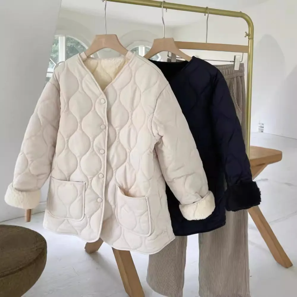 Wool Splicing Down Cotton Jacket Female Winter 2024 The Korean Version Of Loose Diamond Case Light Warm Cotton-Padded Jacket Padded Jacket Coat - Image 4