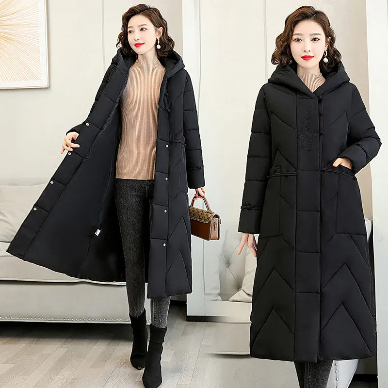 Version Of Loose Leisure Cotton-Padded Jacket Long Painted Cotton-Padded Clothes Female Retro Art Down Cotton Clothes Middle-Aged And Elderly Mother Coat - Image 3