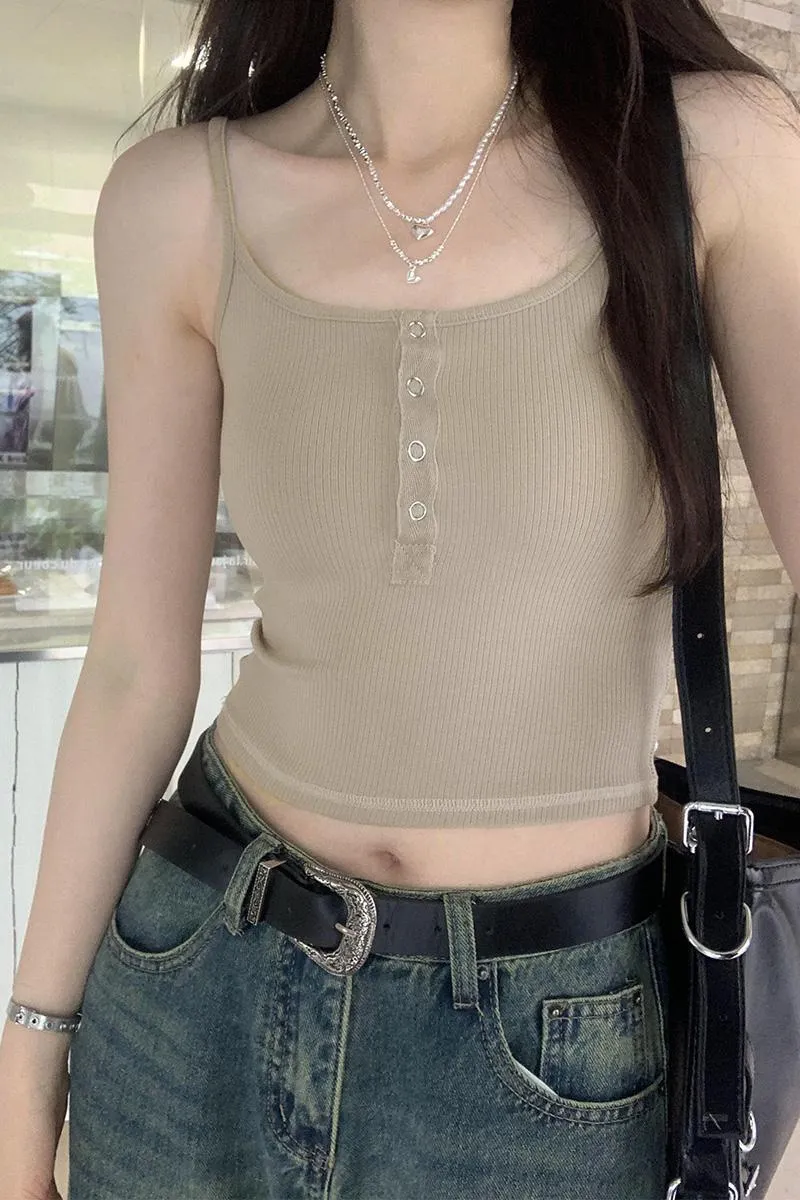 Spicy Girls Platoon Buckle Knitted Sling Vest Women's Spring And Summer New Tight And Thin Inner Jacket With Short Style - Image 10