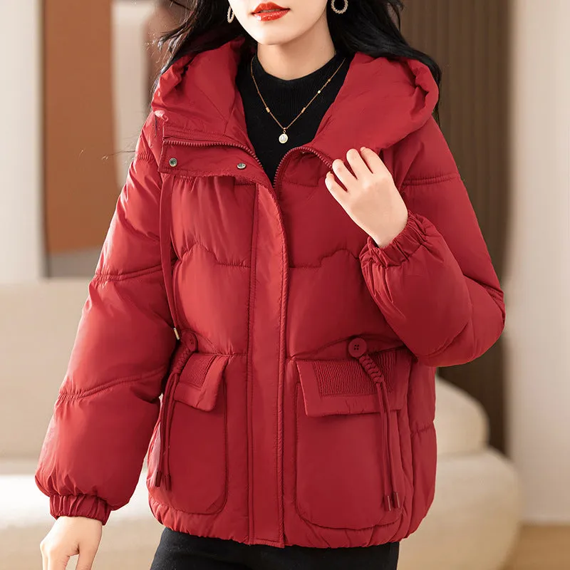 Red Cotton-Padded Clothes Female Winter 2024 New Short Loose This Year Hot Style Fashion Foreign Style Of The New Year - Image 4