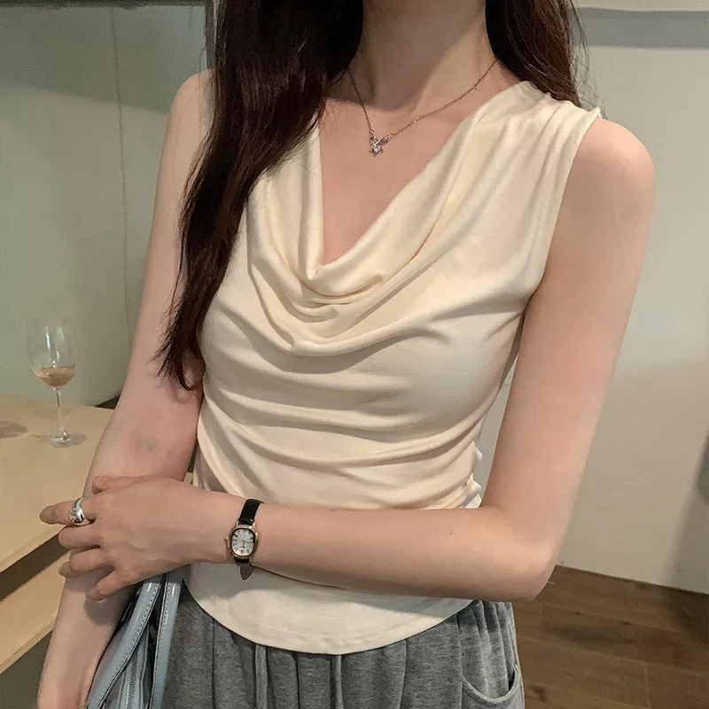 French Temperament Design Shoulder Swing Collar Vest Summer 2024 New Style Slim And Thin Sleeveless Blouse - Image 8