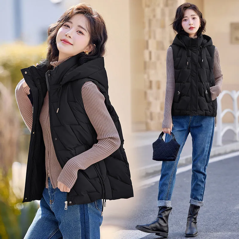 Cotton Vest Female Autumn Winter 2024 New Korean Version Vest Stand Collar Short Horse Clip All-Padded Clothes Vest Coat - Image 2