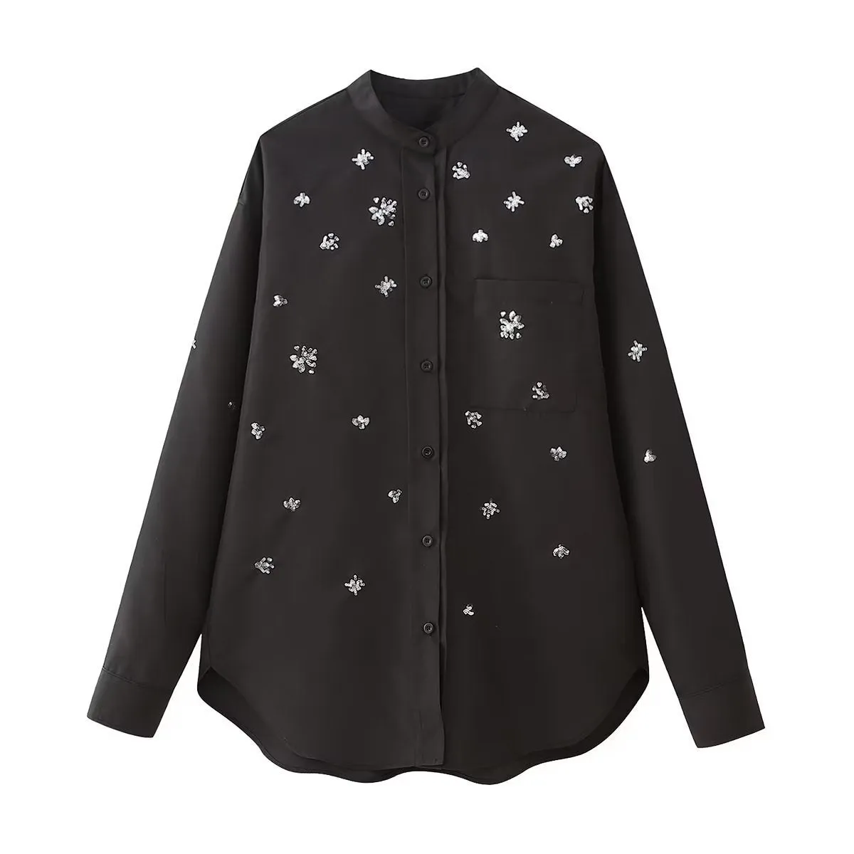 Znbbw New Bead Inlaid Loose Version Poplin Shirt 4786327