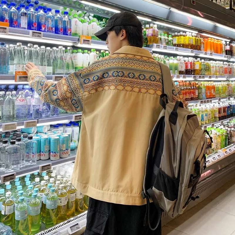 Male Spring And Autumn Design Sense Minority China-Fashion Ruffian Handsome Print Jacket Large Size Retro Niche Splicing Jacket Coat - Image 4