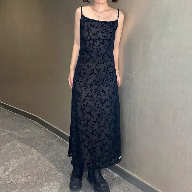 2024 New Elegant Literature And Art French Lazy Retro Style Thin Lace Printed Sling Dress In Summer - Image 5