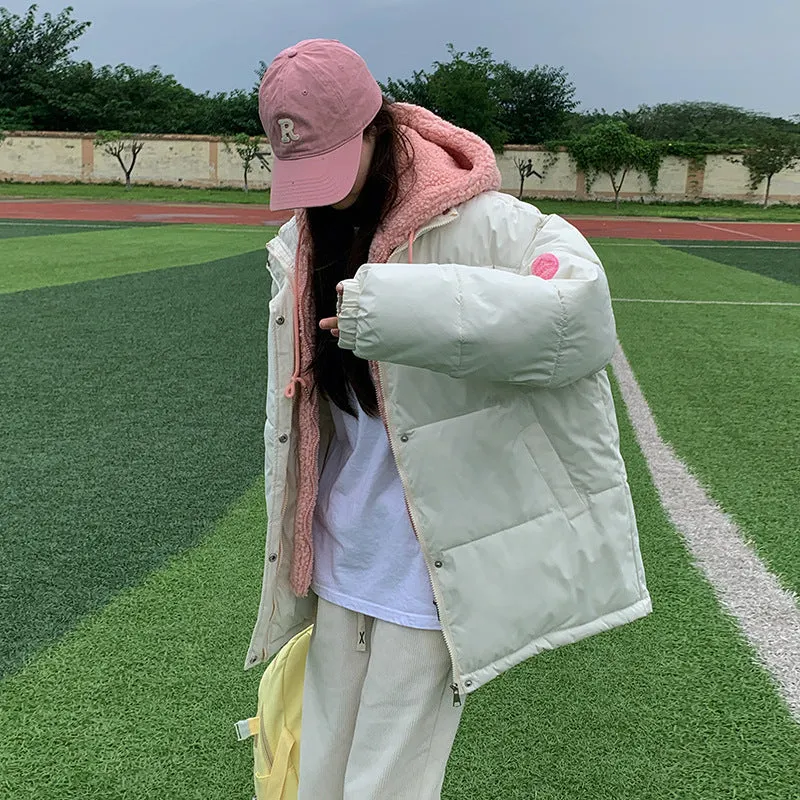 Huhu Cotton Clothes Female 2024 New Winter Thickened Bread Clothing Korean Gentle Wind Fake Two Cotton-Padded Coat - Image 3