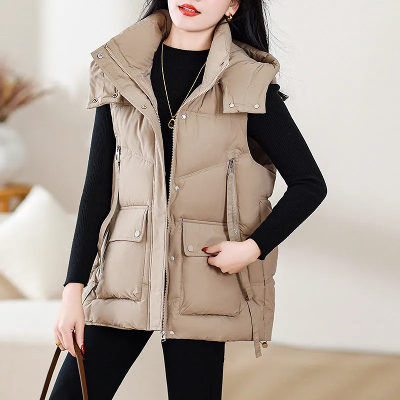 Cotton Vest Female 2024 Autumn And Winter New Korean Version Loose Vest Wearing Vest Collar Horse Clip Thick Jacket - Image 4