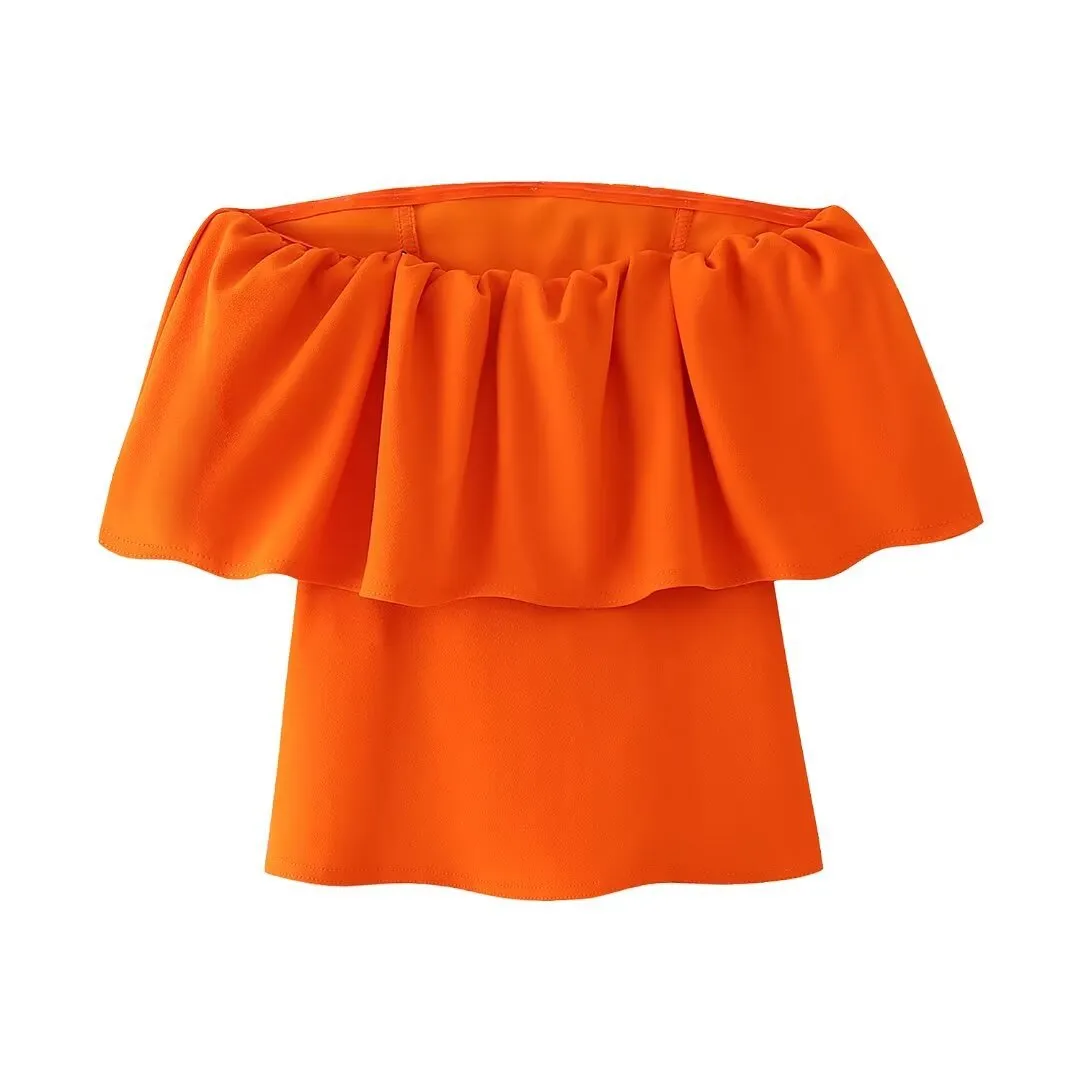 Znbbw 2024 New Street Style One-Word Open-Shoulder Simple Blouse 3644009