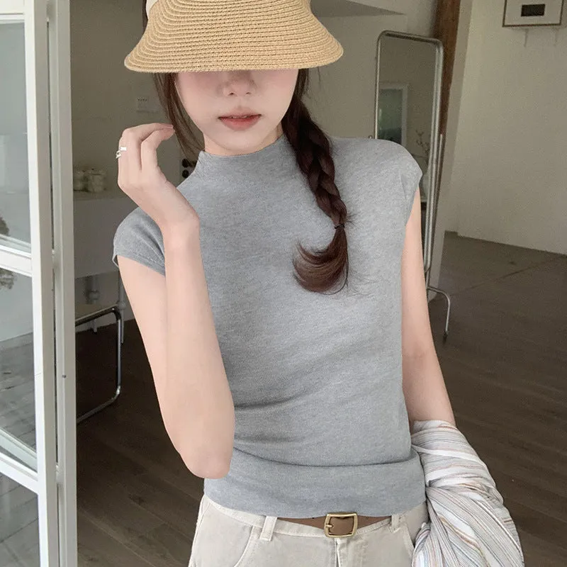 Black Style Round-Neck Knitted Short-Sleeved T-Shirt Women's Summer New Tight And Thin Undercoat - Image 6