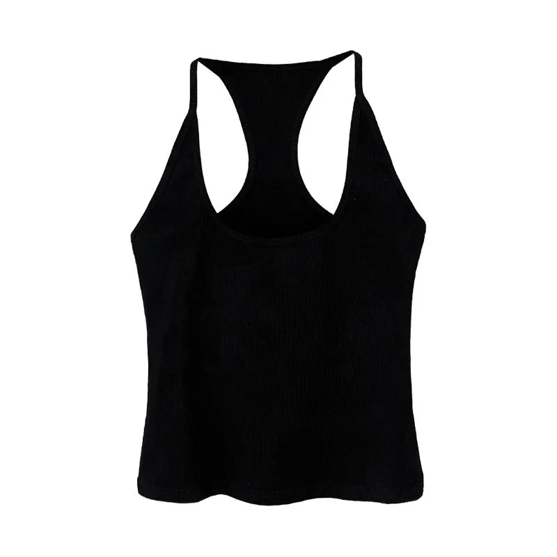 Hot Girl Style Black I-Shaped U-Shaped Collar With Sling Vest Outside Wearing Short Slim And Slim Blouse Woman - Image 6