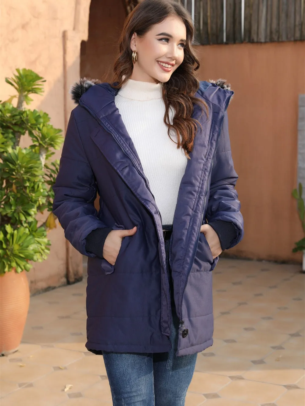 Znbbw Women's Autumn And Winter New Large-Size Hooded Warm And Slim Down Cotton Jacket With Medium-Long Style - Image 6