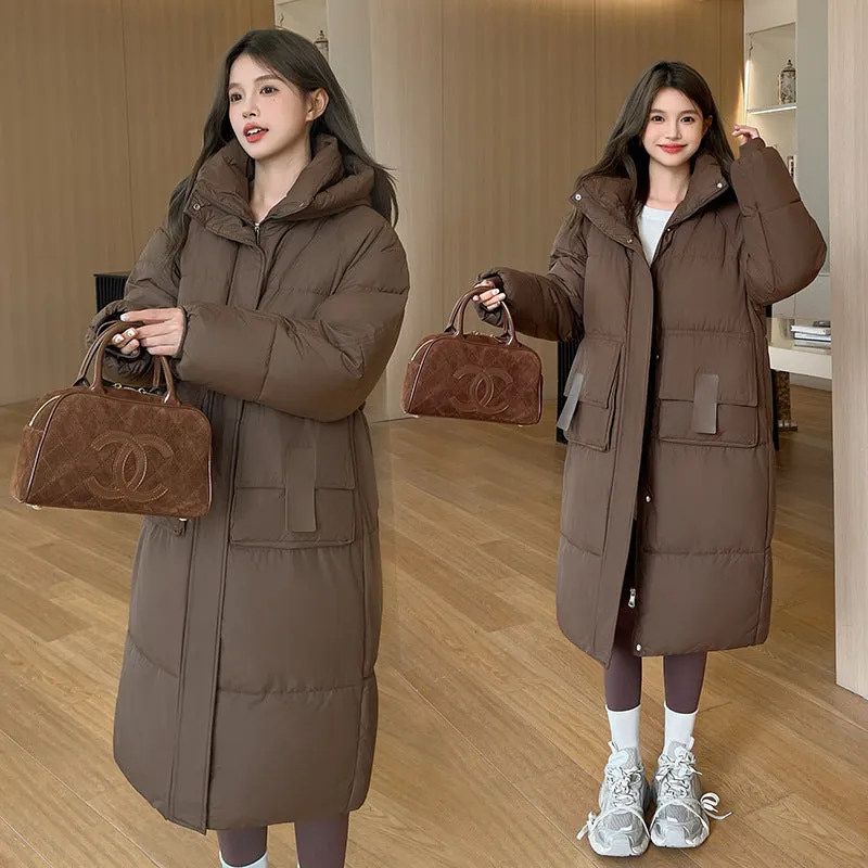 Winter New Thickened Loose Long Knee Cotton-Padded Coat Korean Version Of Student Hooded Large Pocket Cotton-Padded Coat - Image 5